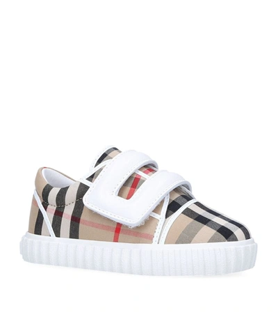 Shop Burberry Velcro-strap Check Sneakers In Beige