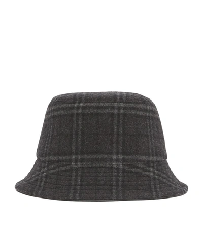 Shop Burberry Check Print Bucket Hat In Grey