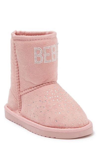 Shop Bebe Rhinestone Logo Faux Fur Lined Pull-on Boot In Blush