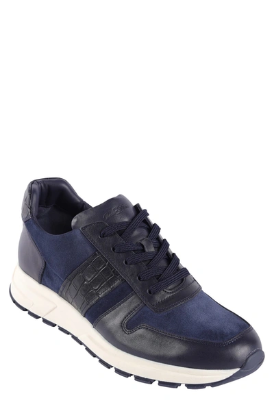 Shop Vellapais Croc Embossed Leather Sneaker In Navy Blue