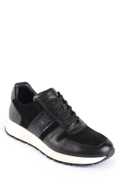 Shop Vellapais Croc Embossed Leather Sneaker In Black