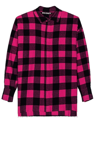 Shop Palm Angels Curved Logo Flannel Overshirt In Pink