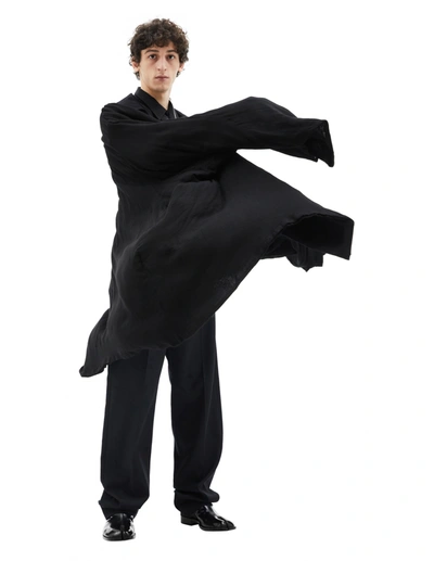 Shop Yohji Yamamoto Coat With Voluminous Sleeves In Black