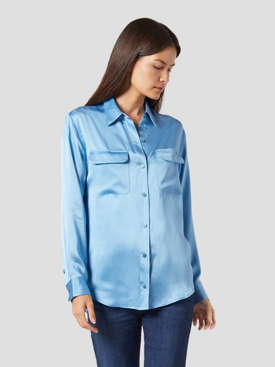 Shop Equipment Signature Silk Satin Shirt In Heritage Blue