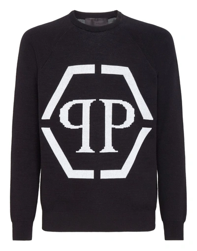 Shop Philipp Plein Intarsia-logo Crewneck Jumper In Black