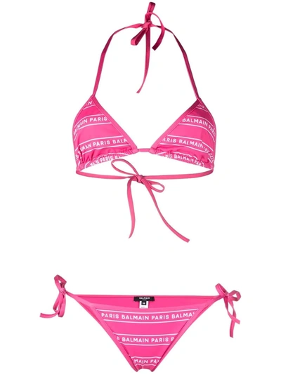 Shop Balmain Logo-print Bikini In Pink