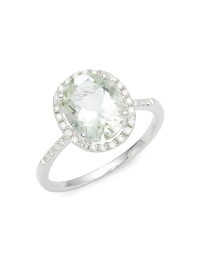 Shop Saks Fifth Avenue Women's 14k White Gold, Green Amethyst & Diamond Oval Ring/size 7