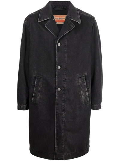 Shop Diesel D-roku-long Denim Coat In Black