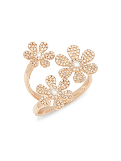 Shop Saks Fifth Avenue Women's 14k Rose Gold & Diamond Floral Ring/size 7