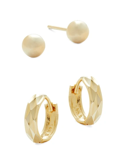 Shop Saks Fifth Avenue Women's Set Of 2 14k Yellow Gold Stud & Huggie Earrings