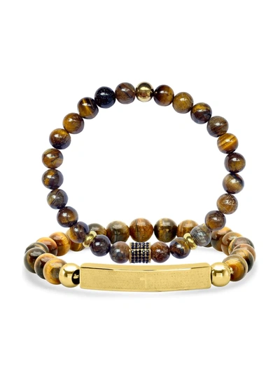 Shop Anthony Jacobs Men's 2-piece Beaded Bracelet Set In Gold
