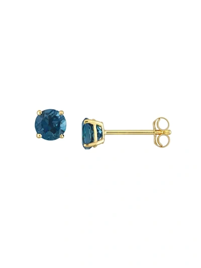 Shop Sonatina Women's 14k Yellow Gold & Blue Topaz Stud Earrings