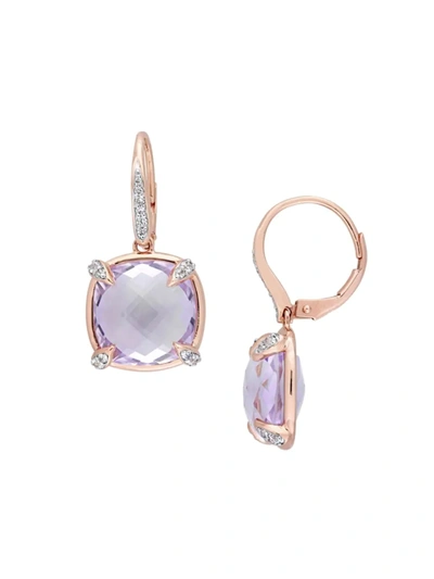 Shop Sonatina Women's 14k Rose Gold, Rose De France Amethyst, White Sapphire & Diamond Drop Earrings