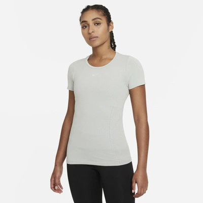 Shop Nike Women's Dri-fit Adv Aura Slim-fit Short-sleeve Top In Grey