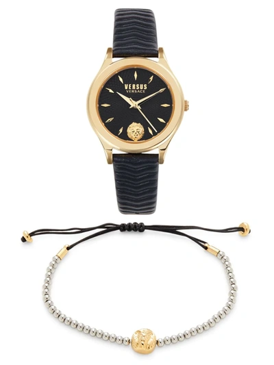 Shop Versus Women's 2-piece Stainless Steel & Leather Strap Watch & Bolo Bracelet Set In Black