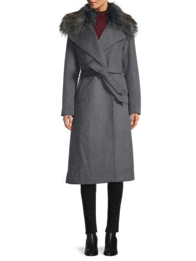 Shop Karl Lagerfeld Wool-blend & Faux Fur-collar Coat In Medium Grey