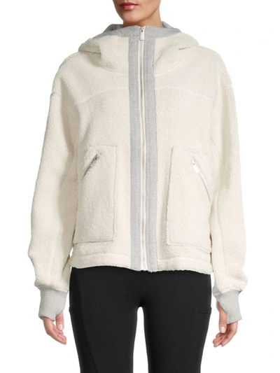 Shop Marc New York Women's Faux Fur Dropped Shoulder Zip-up Hoodie In Natural Grey