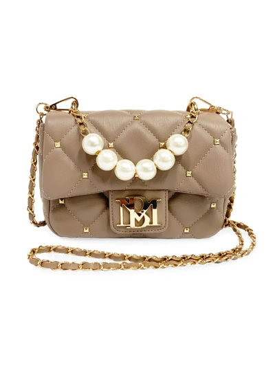 Shop Badgley Mischka Women's Faux Pearl-embellished Quilted Crossbody Bag In Taupe