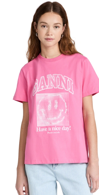 Shop Ganni Basic Jersey T-shirt In Carmine Rose