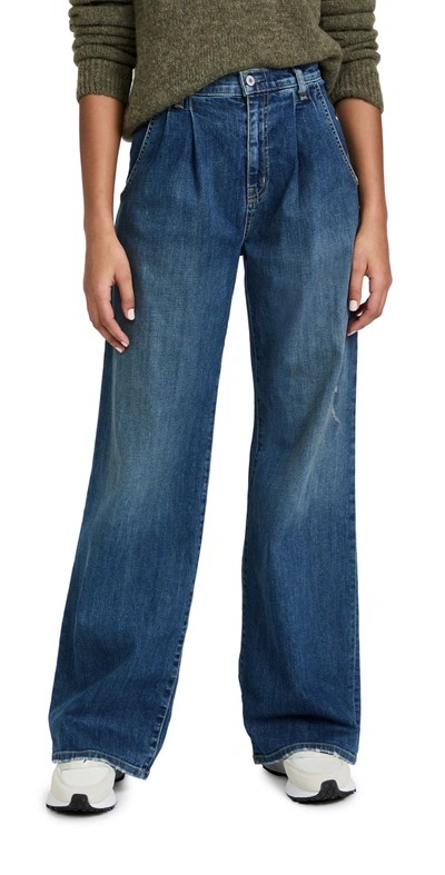 Nili Lotan Flora Pleated High-rise Wide-leg Jeans In Classic Wash