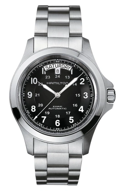 Shop Hamilton Khaki Field Automatic Bracelet Watch, 40mm In Silver/black/silver