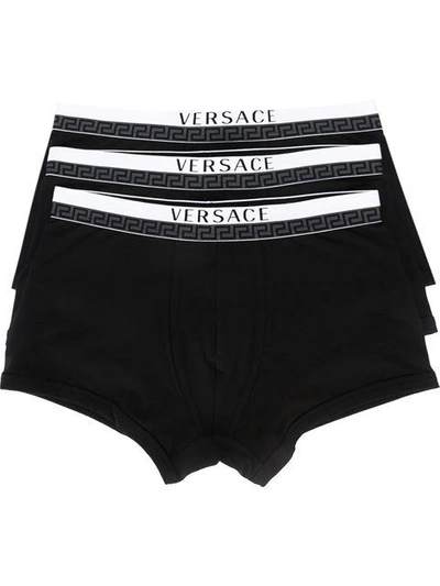 Shop Versace Greca Three-pack Boxers In Black