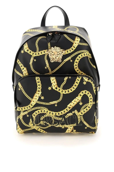 Shop Versace Logo Printed Zipped Backpack In Multi