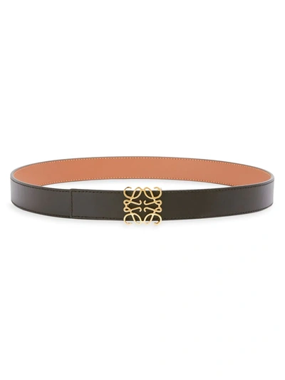 Shop Loewe Women's Reversible Anagram Leather Belt In Tan Black