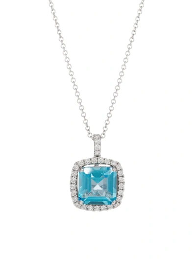 Shop Saks Fifth Avenue Women's 14k White Gold, 0.35 Tcw Diamond & Blue Topaz Pendant Necklace