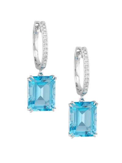 Shop Saks Fifth Avenue Women's 14k White Gold, Diamond & Blue Topaz Drop Earrings
