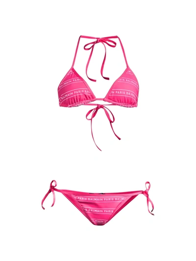 Shop Balmain Triangle Logo Bikini In Pink White
