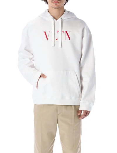 Shop Valentino Logo Hoodie Sweatshirt In White/vltn Red