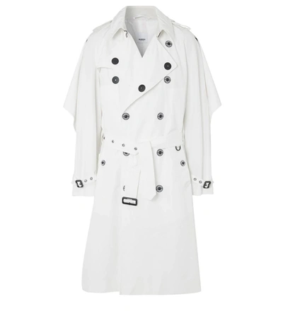 Burberry Technical Faille Reconstructed Double-breasted Cape Detail Trench  Coat, Brand Size 44 (us Size 34) In White | ModeSens