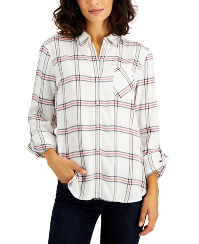 Shop Tommy Hilfiger Plaid Utility Shirt, Created For Macy's In Ivory Multi
