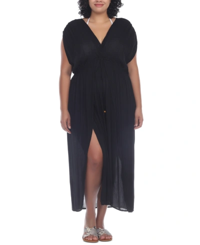 Shop Raviya Plus Size Front Slit Cover-up Maxi Dress In Black