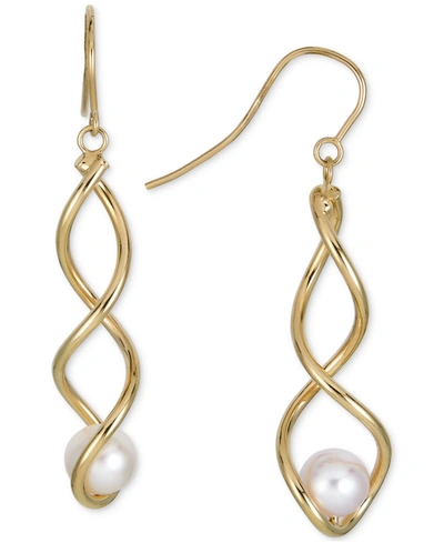 Macy's Cultured Freshwater Pearl (7mm) Twisted Drop Earrings In 14k Gold-plated Sterling Silver In Gold Over Silver