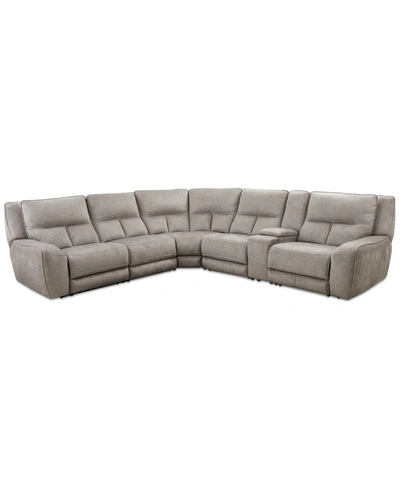 Shop Mwhome Closeout! Terrine 6-pc. Fabric Sectional With 2 Power Motion Recliners And 1 Usb Console, Created Fo In Alton Linen