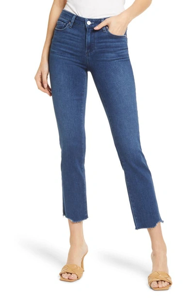 Shop Paige Amber Raw Hem Straight Leg Jeans In Aegean Distressed