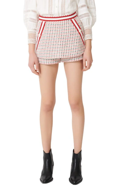 Shop Maje Irona Tweed Skort In Ecru / Red / Navy