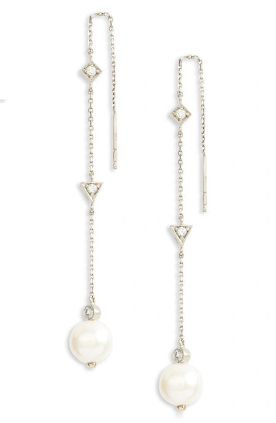 Shop Anzie Cleo Pearl Chain Threader Earrings In Silver