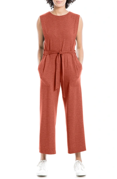 Shop Max Studio French Terry Waist Tie Jumpsuit In Terracotta