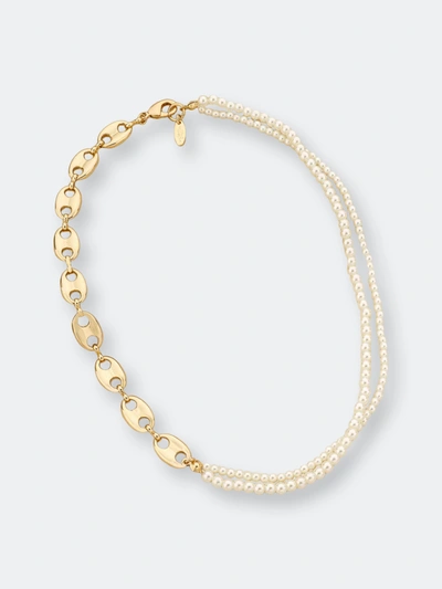 Shop Ettika Meet Me Halfway Pearl And 18k Gold Plated Chain Link Necklace