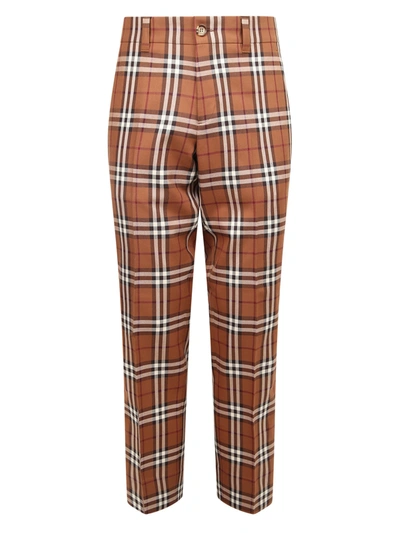 Shop Burberry Check Trousers In Brown