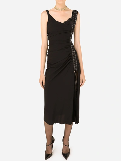 Shop Dolce & Gabbana Gathered Lace-up Dress In Black