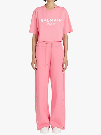 Shop Balmain Cropped Salmon Pink T-shirt