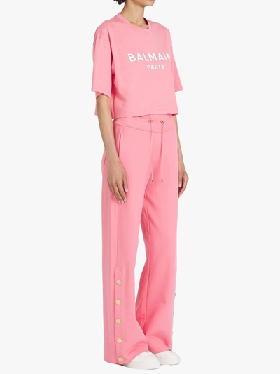 Shop Balmain Cropped Salmon Pink T-shirt