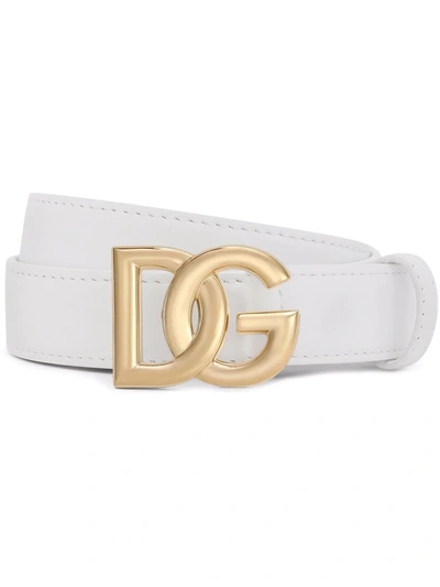 Shop Dolce & Gabbana Dg-logo Leather Belt In Weiss