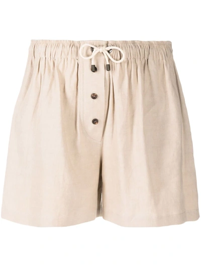 Shop Brunello Cucinelli Drawstring Linen-blend Bermuda Shorts In Nude