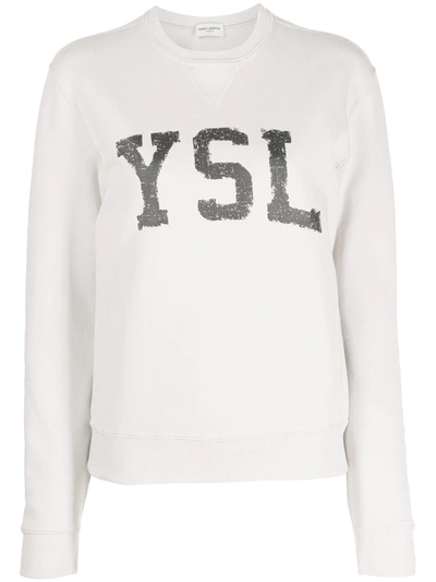 Shop Saint Laurent Logo-print Cotton Sweatshirt In Weiss