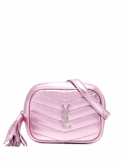Shop Saint Laurent Baby Lou Lamé Belt Bag In Rosa